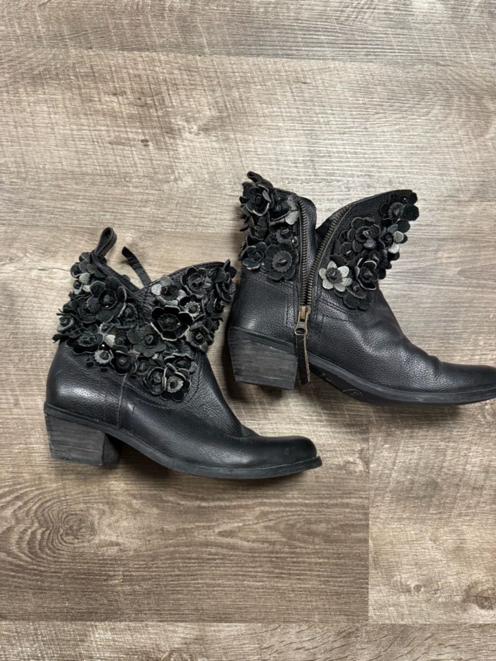 Sheridan Mia Black Leather Floral Ankle Boots Size 38